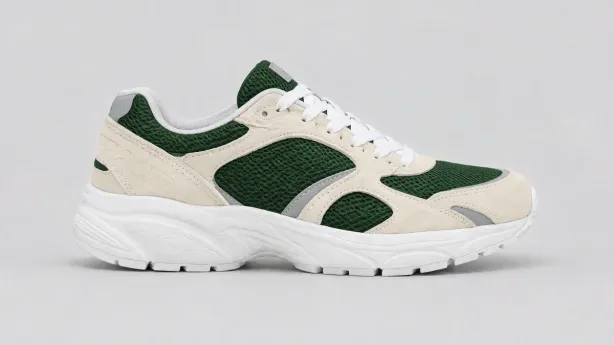 The same sneaker in forest green and cream after a Sunburst edit